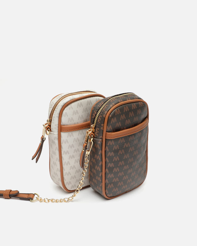 Bolso bandolera mini para móvil con estampado monogram