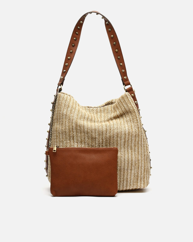 Große Hobo-Tasche mit Raffia-Effekt und Metallic-Details 