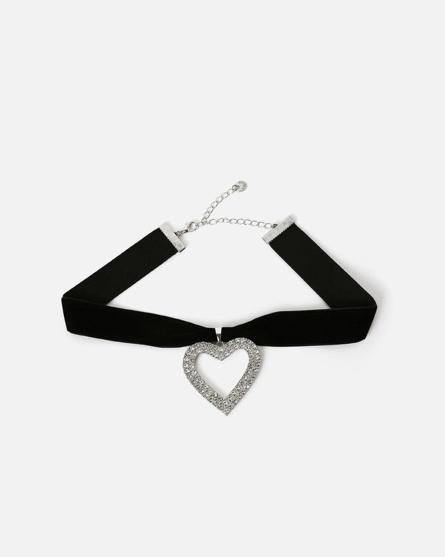 Collar tipo choker con colgante corazón de strass