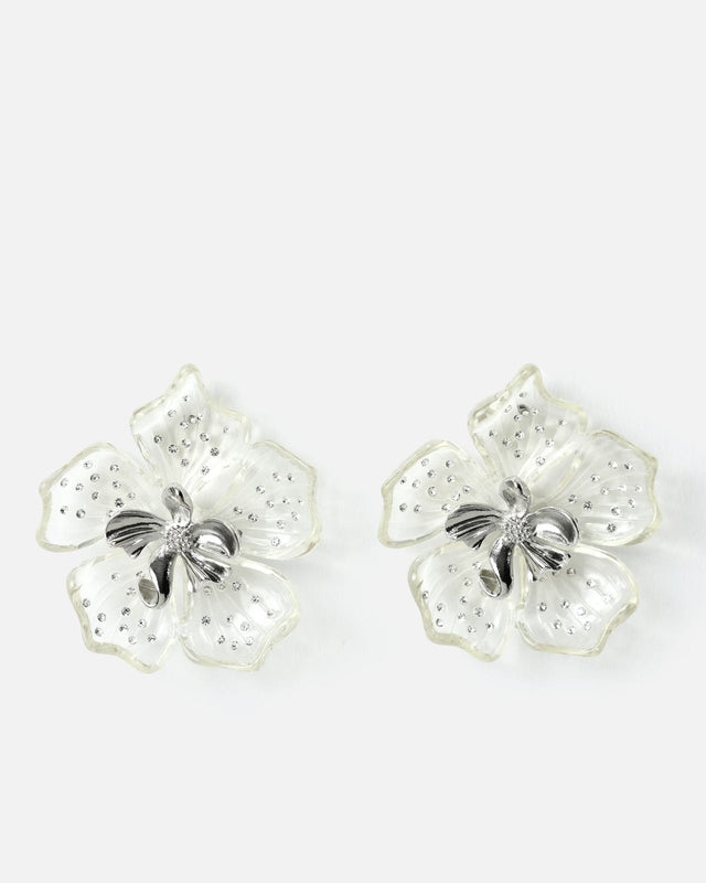 Pendientes flor transparente grandes con detalles brillantes