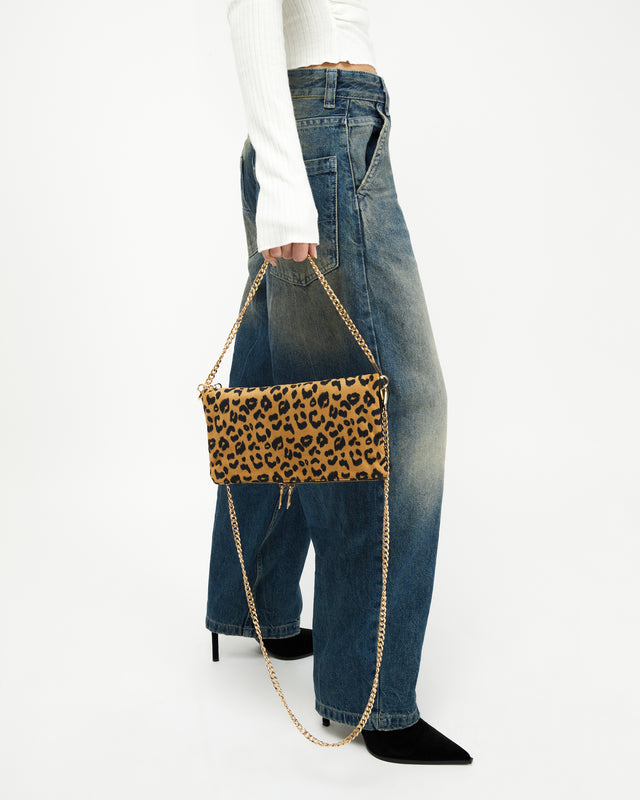 Abigail small shoulder bag with flap and removable animal print shoulder strap