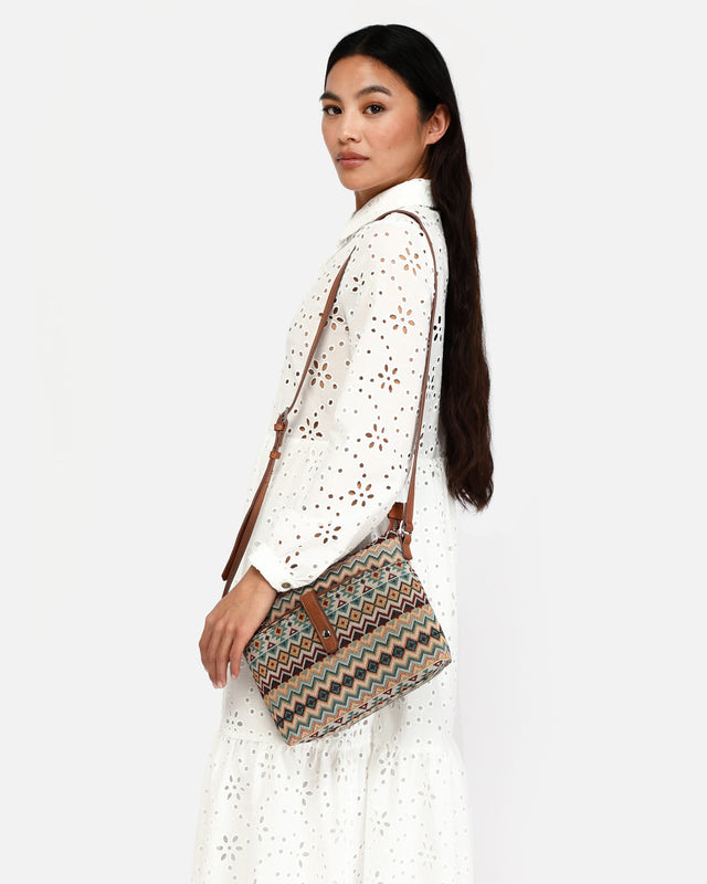 Bolso bandolera pequeño con estampado jacquard y neceser pequeño